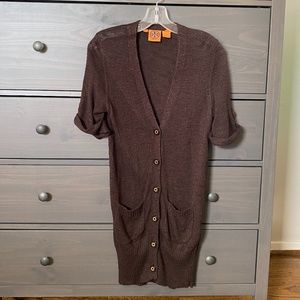 Tory Burch Short-Sleeved Long Button Down Cardigan